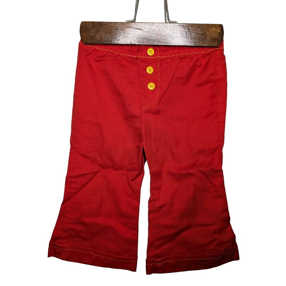 Vintage Bright Red Toddler Pants W/ Yellow Trim Retro Flares Size 18 Months USA